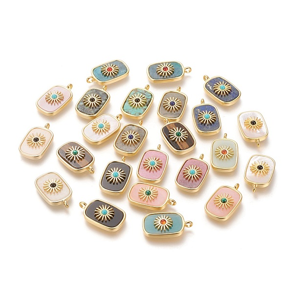 

PandaHall Natural & Synthetic Gemstone/Shell Pendants, with Real 18K Gold Plated Brass Findings, Long-lasting Plated, Rectangle with Sun..., Multicolor