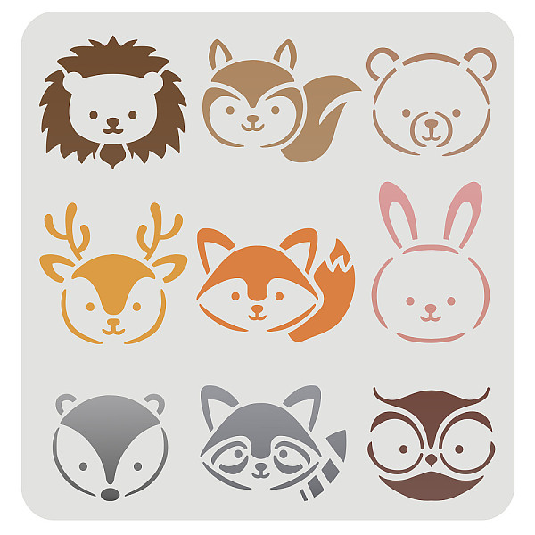 PandaHall FINGERINSPIRE Animals Head Stencil 30x30cm Plastic Lion Bear Fox Stencil Sika Deer Rabbit Squirrel Owl Pattern Stencils Reusable...