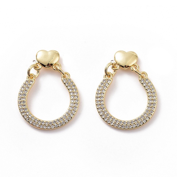 PandaHall Clear Cubic Zirconia Hollow Out Teardrop with Heart Dangle Stud Earrings, Brass Jewelry for Women, Real 18K Gold Plated, 27x20mm...