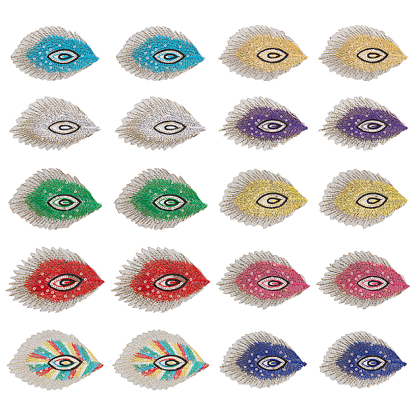 

PandaHall AHADEMAKER 20Pcs 10 Colors Self Adhesive Peacock Feathers Polyester Embroidery Cloth Patches, Stick On Patch, with Sequin and Yarn..., Multicolor