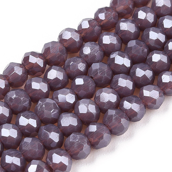 

PandaHall Electroplate Glass Beads Strands, Pearl Luster Plated, Faceted, Rondelle, Old Rose, 3x2mm, Hole: 0.8mm, about 145~150pcs/strand...