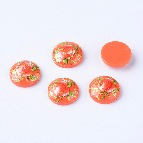 

PandaHall Printed Resin Cabochons, Half Round, Tomato, 24~25x6.5mm Resin Half Round Red