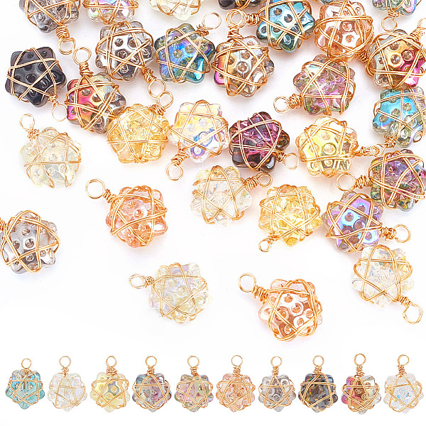 

PandaHall 40Pcs 10 Color Glass Pendants, with Golden Copper Wire Wrapped, Star Charms, Mixed Color, 21x15mm, Hole: 3mm, 4Pcs/color..., Multicolor