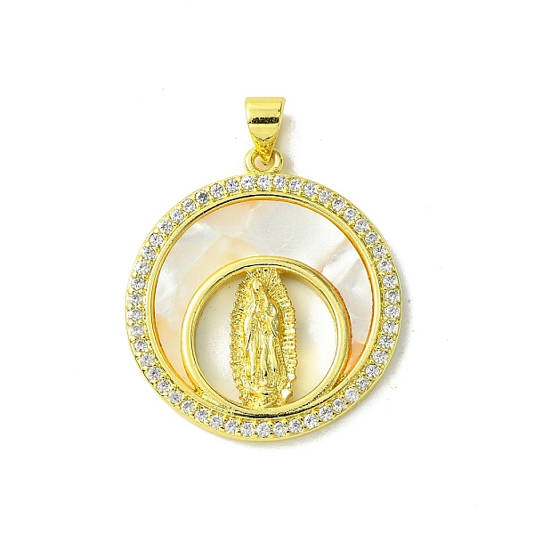 

PandaHall Real 18K Gold Plated Brass Micro Pave Cubic Zirconia Pendants, with Shell, Flat Round, 28x25x2.5mm, Hole: 3.5x4.5mm Brass+Cubic..., Clear