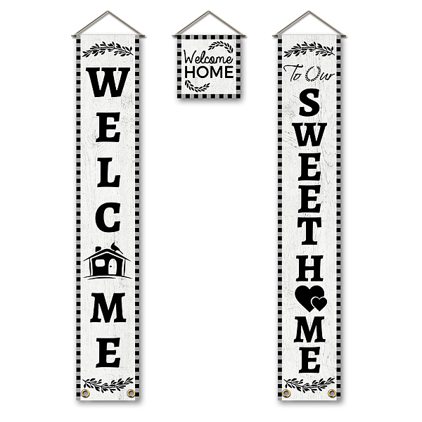 PandaHall SUPERDANT Welcome Home Banner White Hanging Sweet Home Porch Sign Yard Signs Welcome Banner Hanging Flag Couplet Door Union...
