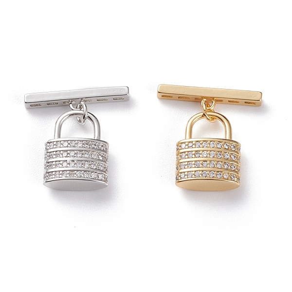 

PandaHall Brass Micro Pave Clear Cubic Zirconia Lobster Toggle Clasp, Lock, Mixed Color, Lock: 15.5x12x5mm, Hole: 6x5mm, Bar: 4x20x2.5mm...