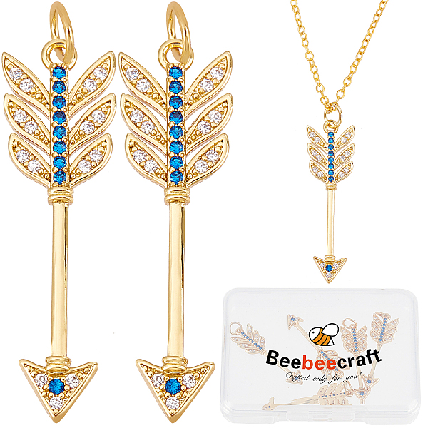 

PandaHall Beebeecraft Brass Micro Pave Clear & Marine Blue Cubic Zirconia Pendants, Arrow Shapes, Golden, 32x9x2mm, Hole: 4mm, 5pcs/box...