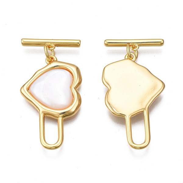 

PandaHall Brass Toggle Clasps, with Freshwater Shell, Cadmium Free & Nickel Free & Lead Free, Heart, Real 18K Gold Plated, 33~34mm long, Bar...