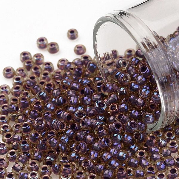 

PandaHall TOHO Round Seed Beads, Japanese Seed Beads, (927) Mauve Lined Light Topaz, 8/0, 3mm, Hole: 1mm, about 222pcs/10g Glass Brown