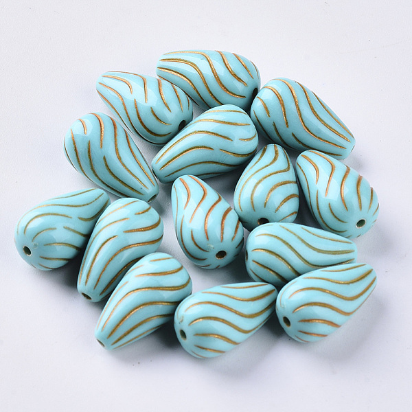 

PandaHall Plating Acrylic Beads, Golden Metal Enlaced, Teardrop, Dark Turquoise, 16.5x10mm, Hole: 1mm, about 535pcs/500g Acrylic Teardrop..., Cyan