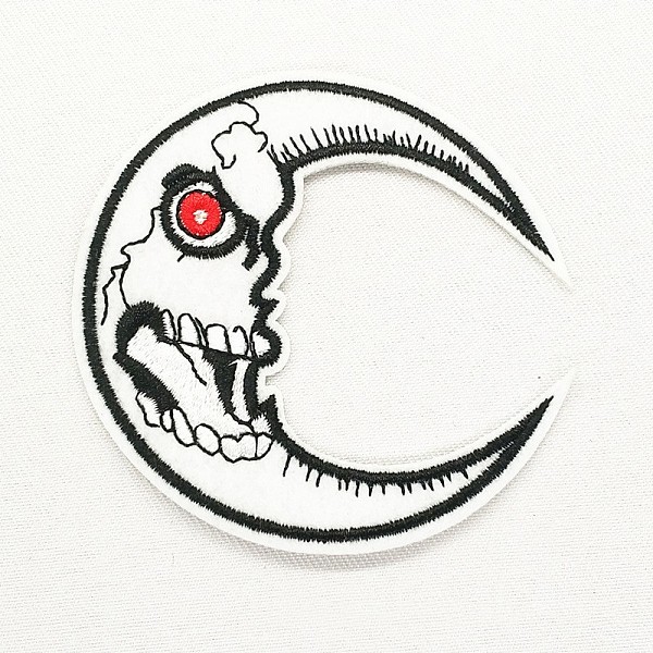 PandaHall Computerized Embroidery Cloth Iron on/Sew on Patches, Costume Accessories, Appliques, Moon, White, 76mm Cloth Moon White