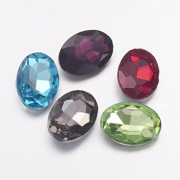PandaHall Glass Pointed Back Rhinestone, Back Plated, Faceted, Oval, Mixed Color, 10x14x4mm Glass Rhinestone Oval Multicolor