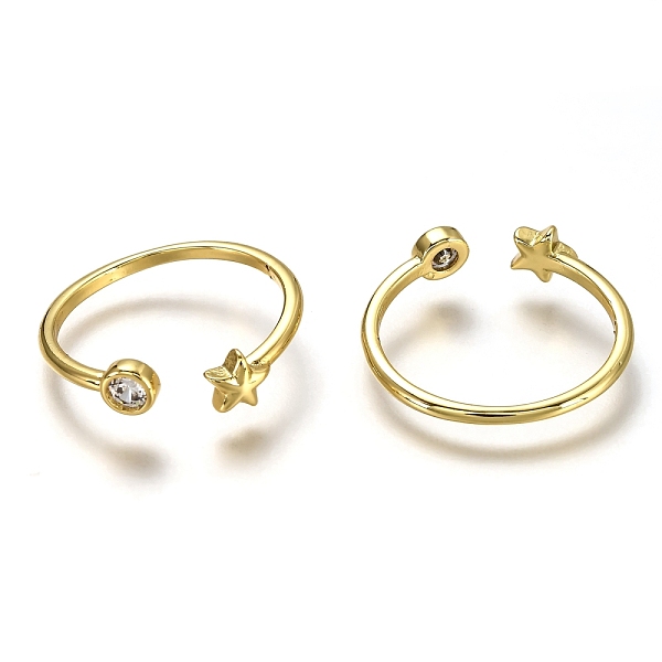 

PandaHall Brass Micro Pave Clear Cubic Zirconia Cuff Rings, Open Rings, Long-Lasting Plated, Flat Round and Star, Real 18K Gold Plated, US...