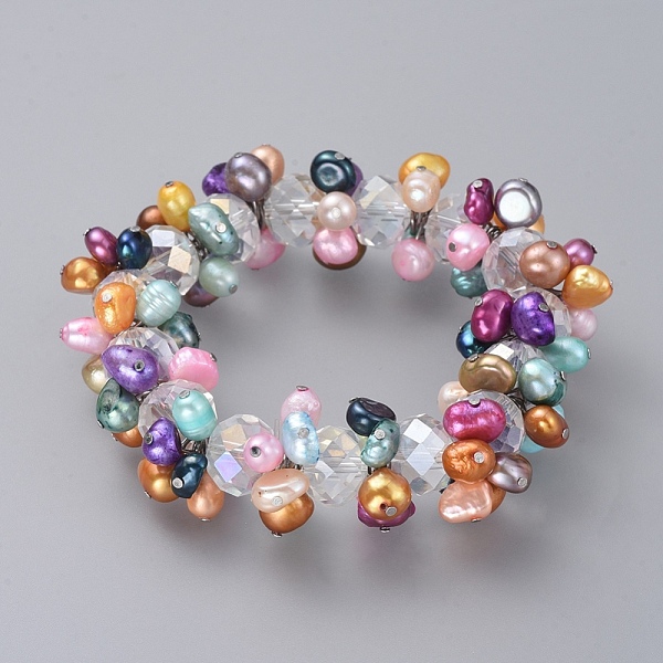 

PandaHall Stretch Bracelets and Necklaces Jewelry Sets, with Natural Freshwater Pearl Beads and Electroplate Glass Beads, Mixed Color..., Multicolor