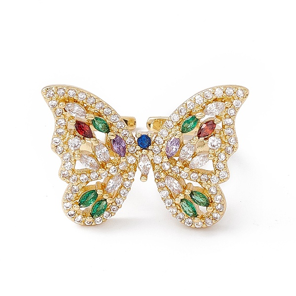 

PandaHall Colorful Cubic Zircon Butterfly Open Cuff Ring, Rack Plating Brass Jewelry for Women, Cadmium Free & Nickel Free & Lead Free, Real...
