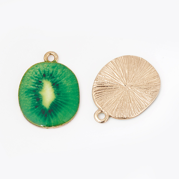 

PandaHall Alloy Enamel Pendants, Kiwi Fruit, Golden, Green, 26x19.5x2.5mm, Hole: 1.5mm Alloy+Enamel Fruit Green