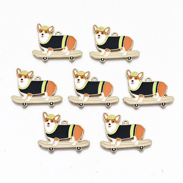 

PandaHall Alloy Enamel Pendants, Sports Charms, Corgi Dog Riding Skateboards, Golden, Cadmium Free & Nickel Free & Lead Free, Orange...