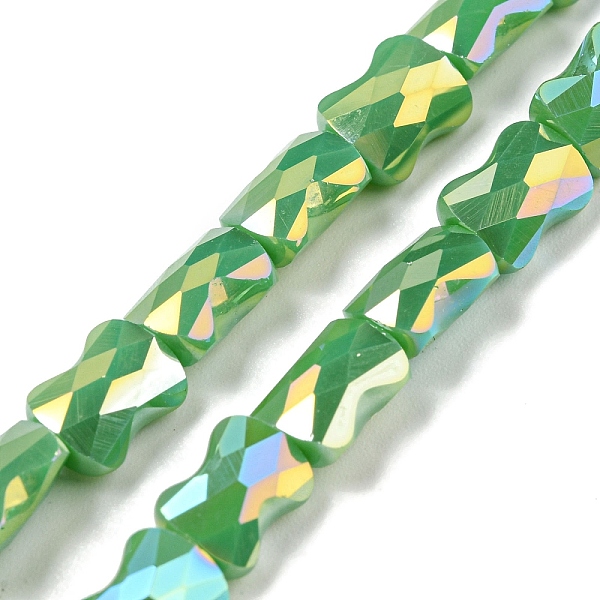 

PandaHall AB Color Plated Glass Beads Strands, Faceted Bamboo Stick, Medium Sea Green, 8x6x4~4.5mm, Hole: 1.2mm, about 70pcs/strand, 21.57''...