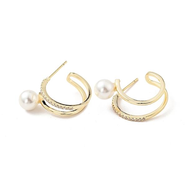 

PandaHall Clear Cubic Zirconia C-shape Stud Earrings with Acrylic Pearl, Brass Half Hoop Earrings for Women, Cadmium Free & Nickel Free &...