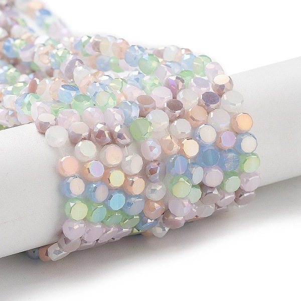 

PandaHall Electroplate Glass Beads, Faceted, Flat Round, Colorful, 4x2.5mm, Hole: 0.9mm, about 100~104pcs/strand, 14.17''~14.96''(36~38cm)...
