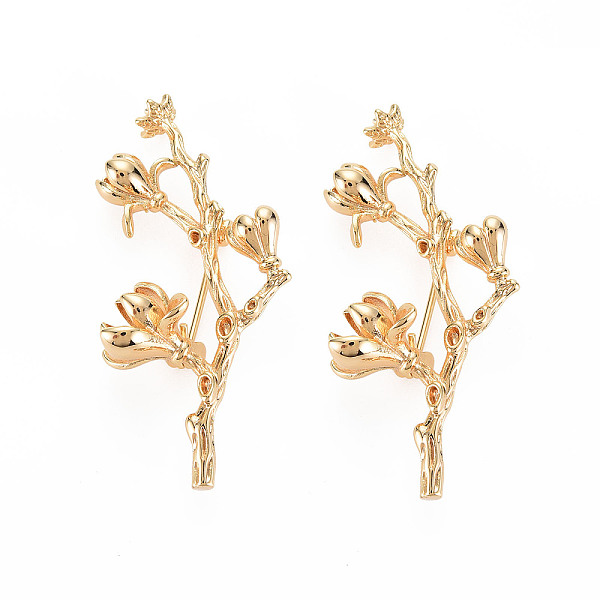 

PandaHall Brass Brooch Findings, For Half Drilled Beads, Leafy Branches, Nickel Free, Real 18K Gold Plated, 45x20x15mm, Pin: 0.8mm, Pin...