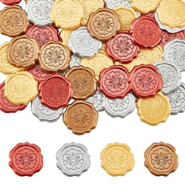 PandaHall CRASPIRE 1 Box 60PCS Self-adhesive Wax Seal Stickers Cherry Blossom Sealing Wax Stamps 4 Colours for Sealing Envelope Cards Gift...