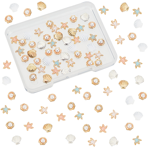 

PandaHall Olycraft 45Pcs 9 Style Alloy Enamel Cabochons, Nail Art Decoration Accessories, Golden, Starfish & Shell, Mixed Color..., Multicolor