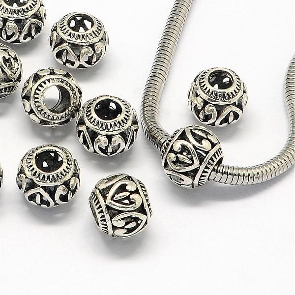 

PandaHall Alloy European Beads, Large Hole Beads, Rondelle, Hollow, Antique Silver, 11x9mm, Hole: 4.5mm Alloy Rondelle