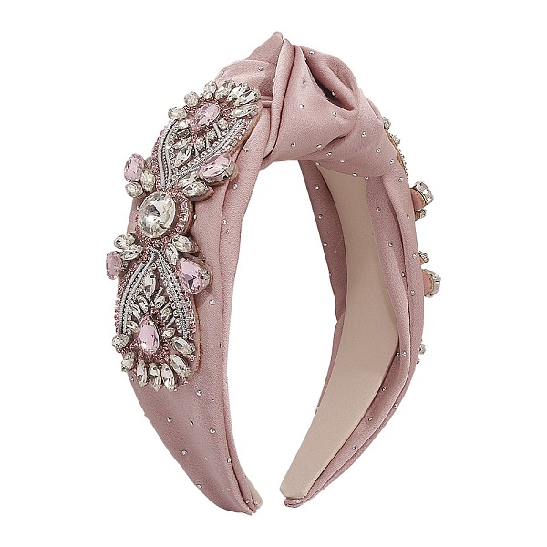 

PandaHall Crystal Rhinestone Baroque Wide Head Bands for Women, with Stain Fabric Wrapped Zinc Alloy and Claw Chains, Pink, 190x140x60mm...
