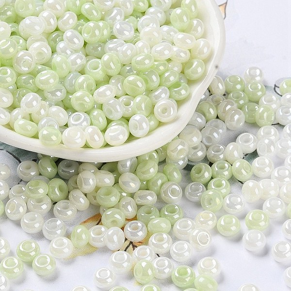 

PandaHall Glass Seed Beads, Opaque Colours Luster, Round, Honeydew, 5~5.5x3~3.5mm, Hole: 1.5~1.6mm, about 3488pcs/pound Glass Green