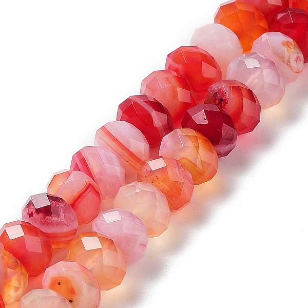 

PandaHall Natural Banded Agate/Striped Agate Beads Strands, Dyed & Heated, Faceted Rondelle, Red, 8~8.5x5~5.5mm, Hole: 1mm, about...