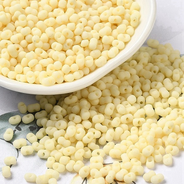 

PandaHall Glass Frosted Seed Beads, Peanut, Light Goldenrod Yellow, 3.5~4x2~2.5x2~2.3mm, Hole: 0.8mm, about 8000pcs/pound Glass Peanut