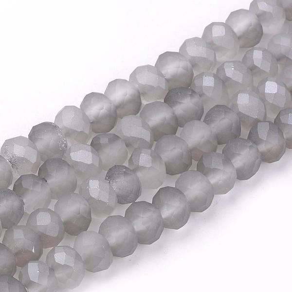 

PandaHall Electroplate Glass Beads Strands, Faceted, Half Plated, Matte Style, Rondelle, Light Grey, 4x3mm, Hole: 1mm, about 150pcs/strand..., Gray