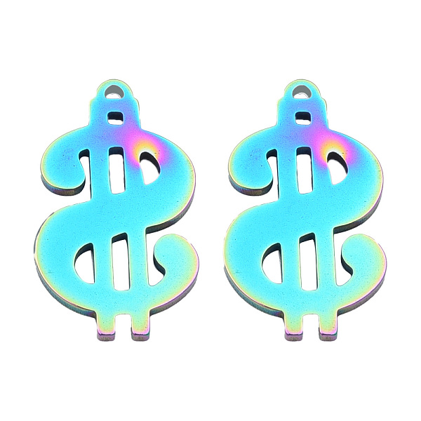 

PandaHall Ion Plating(IP) 201 Stainless Steel Charms, Dollar Sign, Rainbow Color, 26x15x1.5mm, Hole: 1.2mm 201 Stainless Steel Symbol