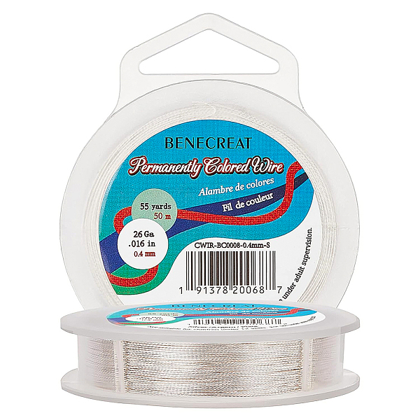 

PandaHall BENECREAT 3 Strands Copper Craft Wire, Long-Lasting Plated, Twisted Round, Silver, 26 Gauge, 0.4mm, about 50m/roll Copper Twisted...