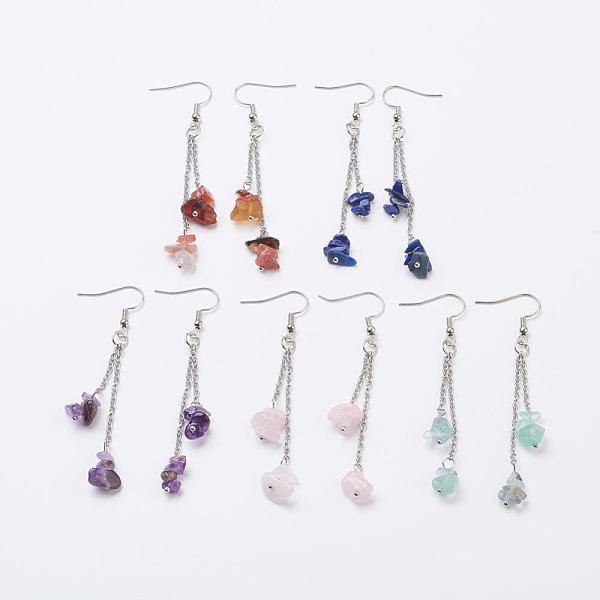 Natural Gemstone Chip Dangle Earrings