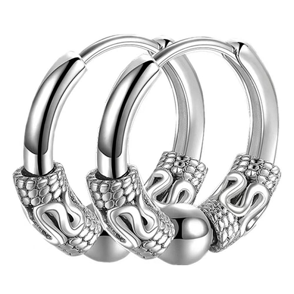 

PandaHall 304 Stainless Steel Beaded Hoop Earrings, Dragon Pattern, Stainless Steel Color, 14x2.5mm 304 Stainless Steel Dragon