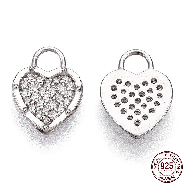 

PandaHall Rhodium Plated 925 Sterling Silver Micro Pave Cubic Zirconia Charms, with S925 Stamp, Heart Charms, Nickel Free, Real Platinum..., Clear
