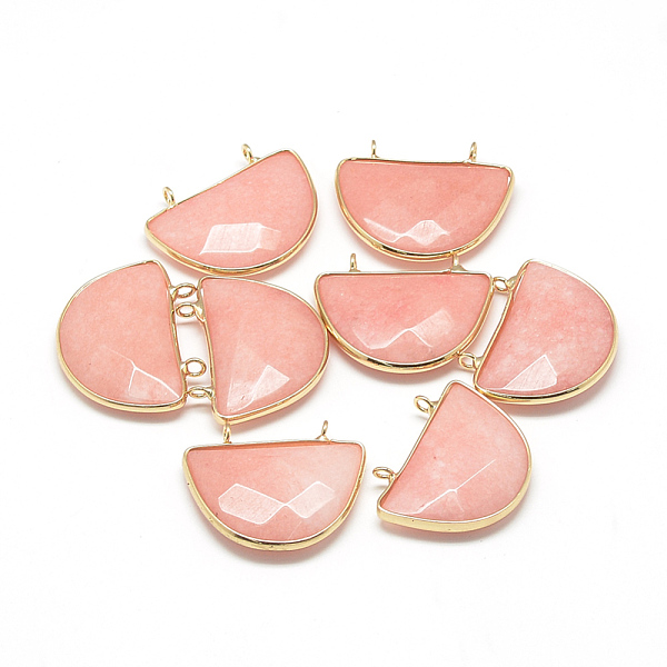 

PandaHall Natural White Jade Semi Circle Pendants, with Brass Findings, Faceted, Dyed, Half Round, Golden, Light Salmon, 32x25~26x7mm, Hole..., Red