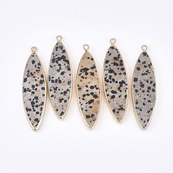 

PandaHall Electroplate Natural Dalmatian Jasper Big Pendants, with Iron Findings, Horse Eye, Golden, 54~56x14~16x5~6mm, Hole: 1.8mm...