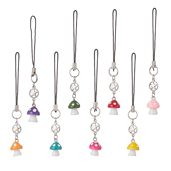 

PandaHall Mushroom Opaque Resin Mobile Strap, Cord Loop and Alloy Pentacle Links Mobile Decorative Accessories, Mixed Color, 10.6cm..., Multicolor