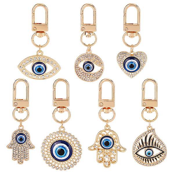 

PandaHall 7 Pcs Evil Eye Keychain, Heart Eye Keychains Purse Keychain Accessories Hamsa Hand Charm Alloy Rhinestone Pendants Keychain..., Multicolor