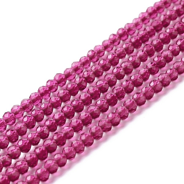 

PandaHall Transparent Glass Beads Strands, Faceted, Round, Hot Pink, 3mm, Hole: 0.8mm, about 127~139pcs/strand, 14.09~14.53 inch...