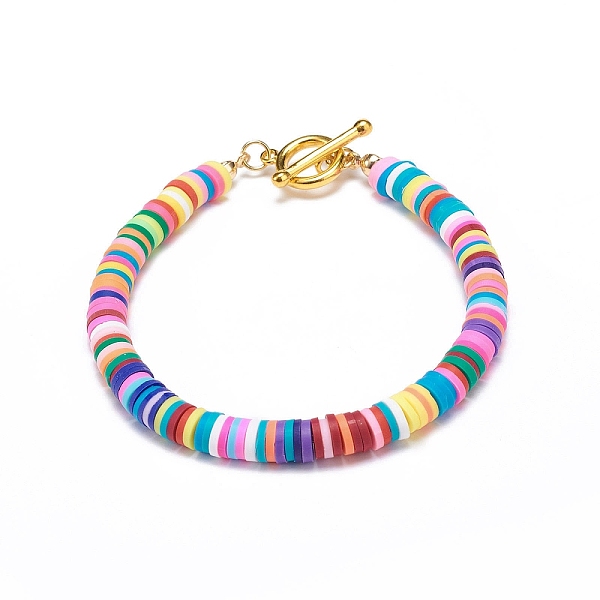 

PandaHall 4Pcs 4 Colors Polymer Clay Heishi Beaded Bracelets, with Brass Toggle Clasps, Golden, Mixed Color, 7-7/8 inch(20cm), 1pc/color..., Multicolor
