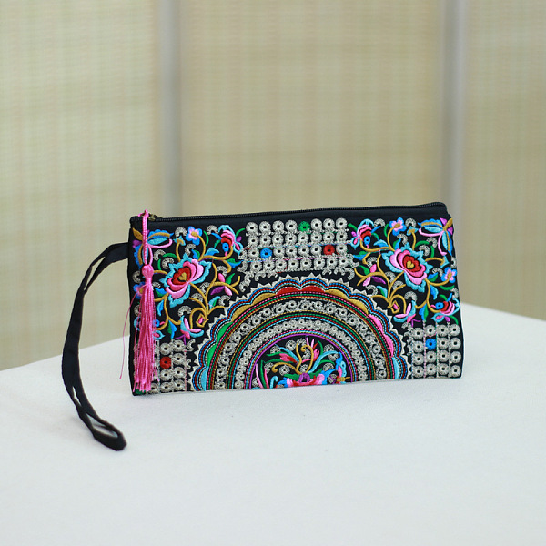 

PandaHall Embroidered Cloth Handbags, Clutch Bag with Zipper, Rectangle with Flower Pattern, Colorful, 140x270mm Cloth Rectangle