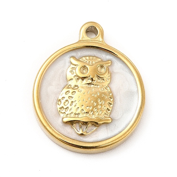 

PandaHall Ion Plating(IP) 304 Stainless Steel Enamel Pendants, Flat Round with Owl, Golden, 18x15x2.5mm, Hole: 1.2mm Stainless Steel+Enamel..., White