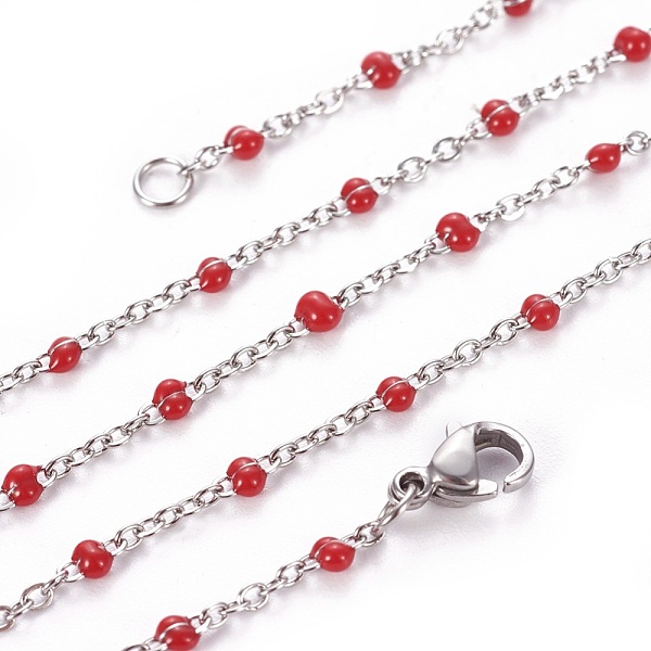 

PandaHall 304 Stainless Steel Cable Chain Necklaces, with Enamel Links and Lobster Claw Clasps, Solder, Red, 17.7 inch(45cm), 1.7~2.5mm 304...