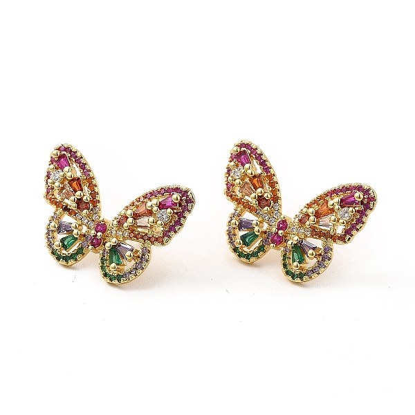 

PandaHall Colorful Cubic Zirconia Butterfly Stud Earrings, Rack Plating Brass Jewelry for Women, Lead Free & Cadmium Free, Real 18K Gold...