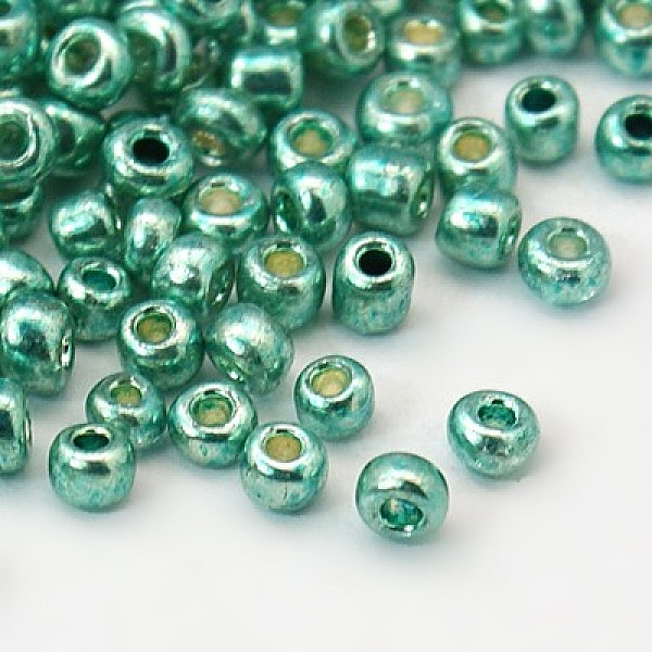 

PandaHall 12/0 Glass Seed Beads, Metallic Colours Style, Round, Dark Turquoise, 12/0, 2mm, Hole: 1mm, about 30000pcs/pound Glass