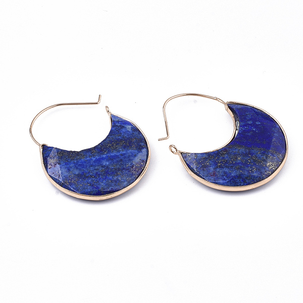 

PandaHall Natural Lapis Lazuli Crescent Moon Dangle Hoop Earrings, with Brass Findings, Faceted, 44~51x36.5x4~6mm, Pin: 1mm Lapis Lazuli...